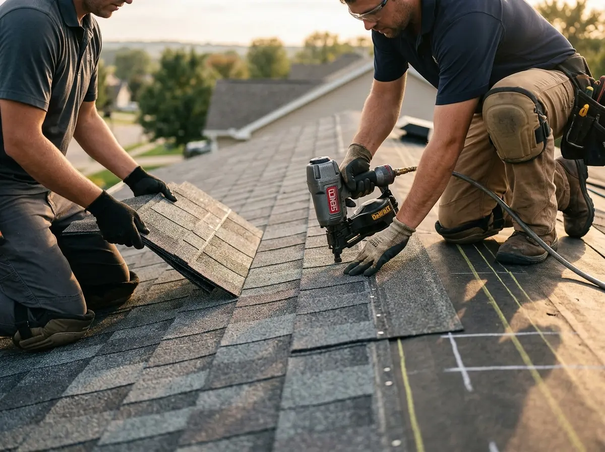 Professional roofer working on a residential roof in Collingswood